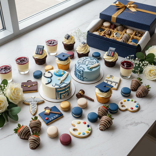 Postres artesanales surtidos para celebrar profesiones especiales - Vallia Repostería
