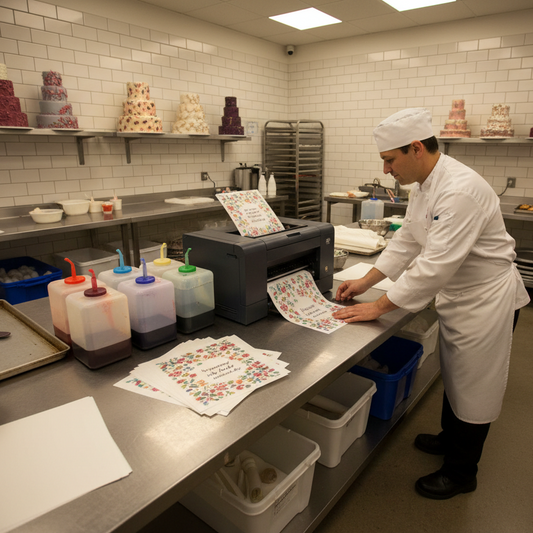 "Proceso de impresión comestible en papel de arroz para decoración de tortas profesional"