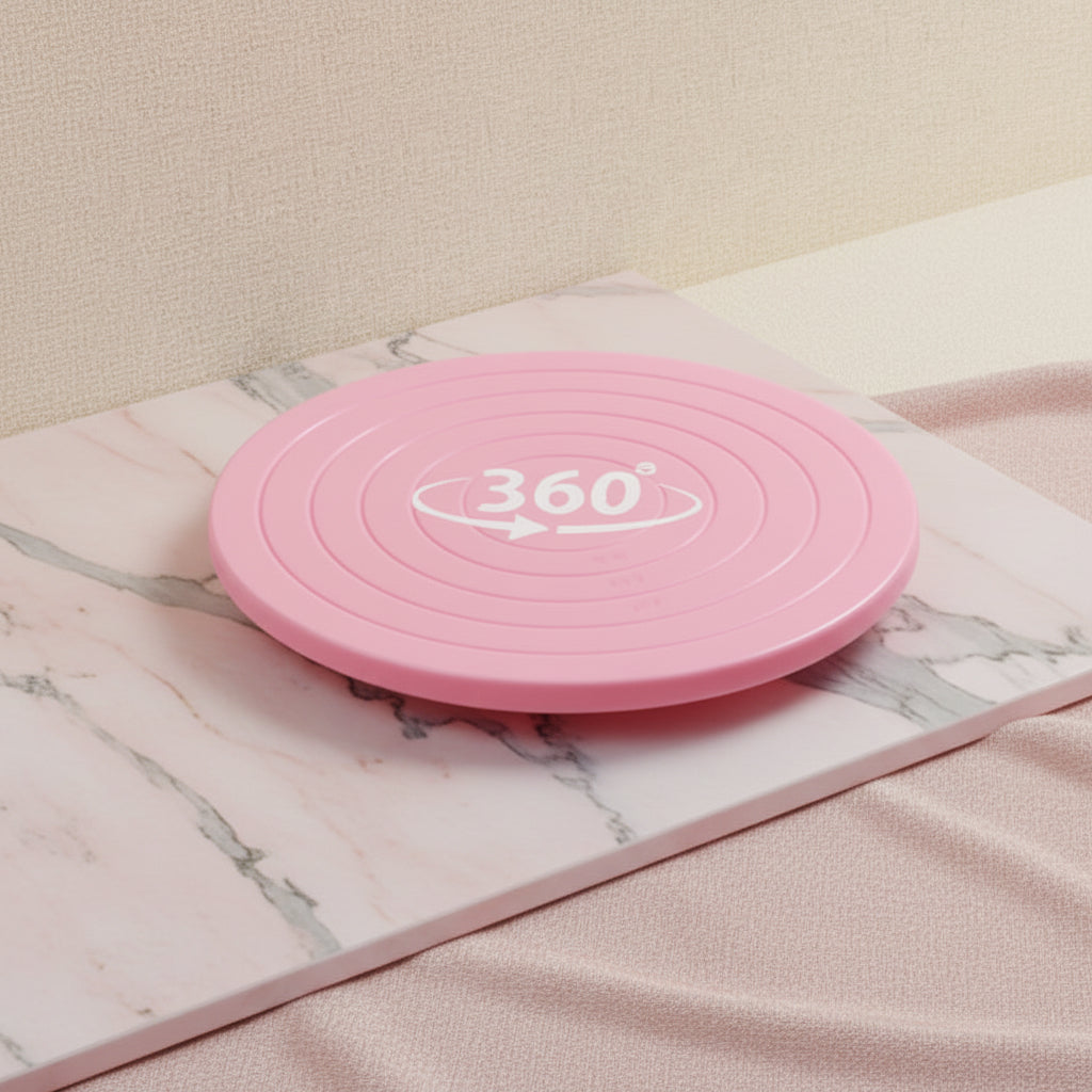 "Mini plato giratorio de 14 cm con guías circulares para centrar galletas y decoraciones"