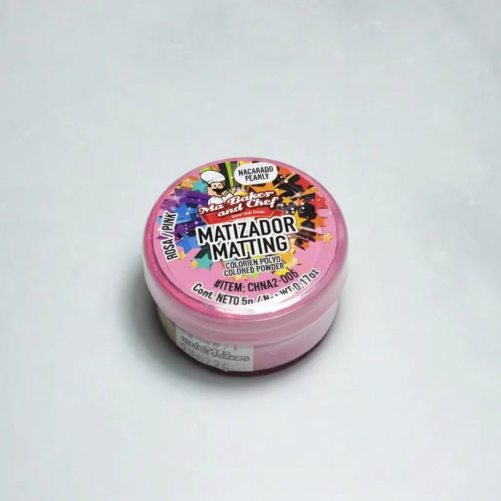 Matizador Rosa Metalizado Ma Baker - Brillo Romántico (5g) para decoración de tortas - Vallia Repostería