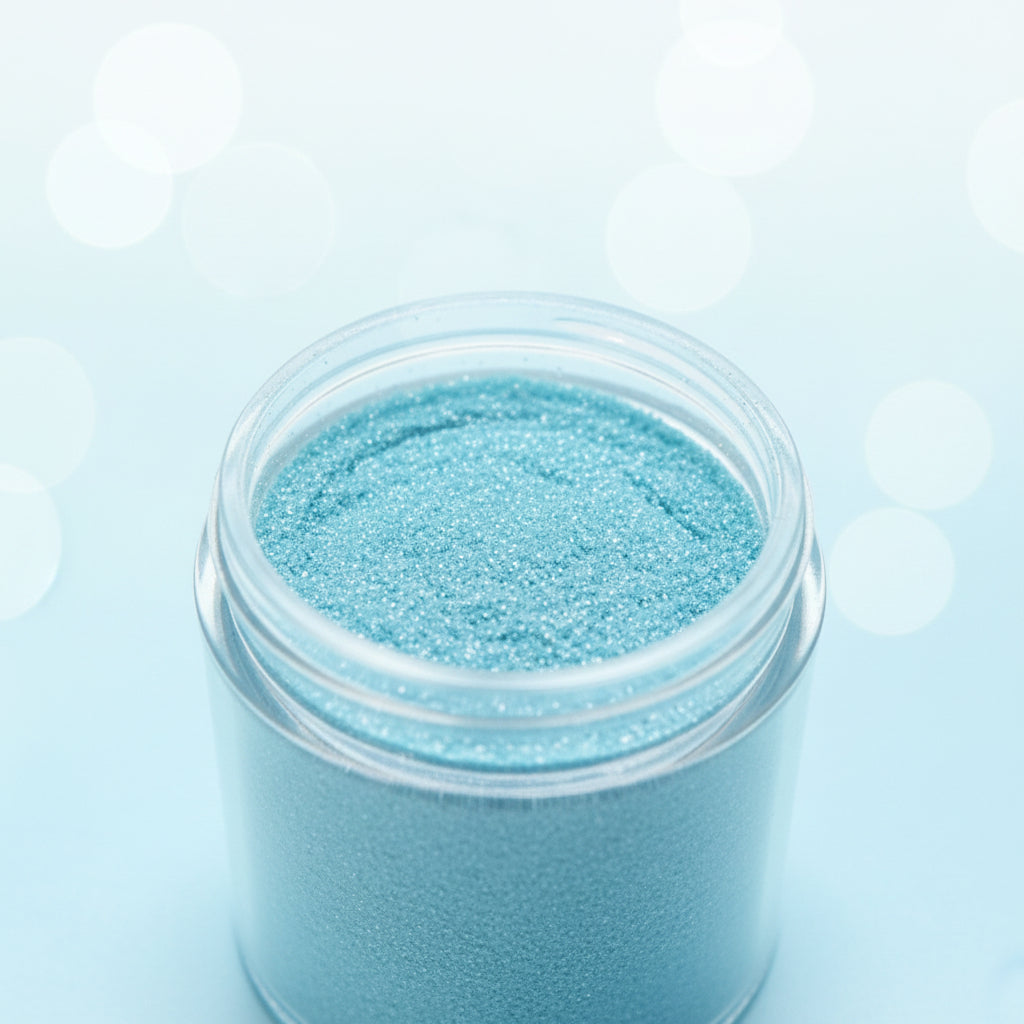 Polvo matizador comestible color turquesa en frasco transparente – colorante para decoración de tortas y repostería - Vallia Reposteria