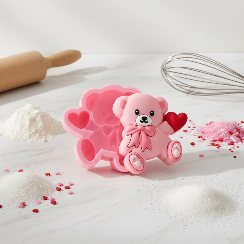 Molde de silicona osito con corazón - fotografía profesional
