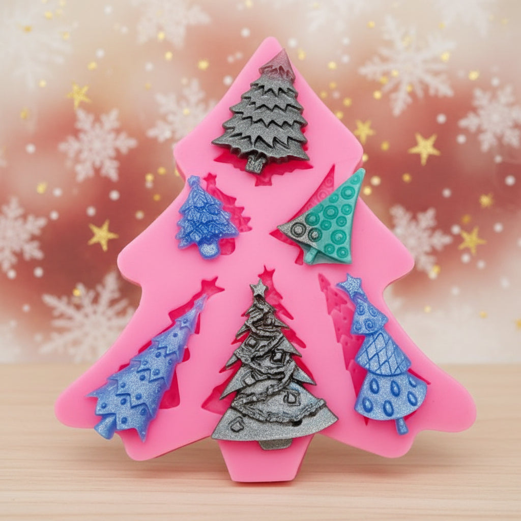 Molde de Silicona Pinos de Navidad Surtidos 3D para Fondant y Chocolate