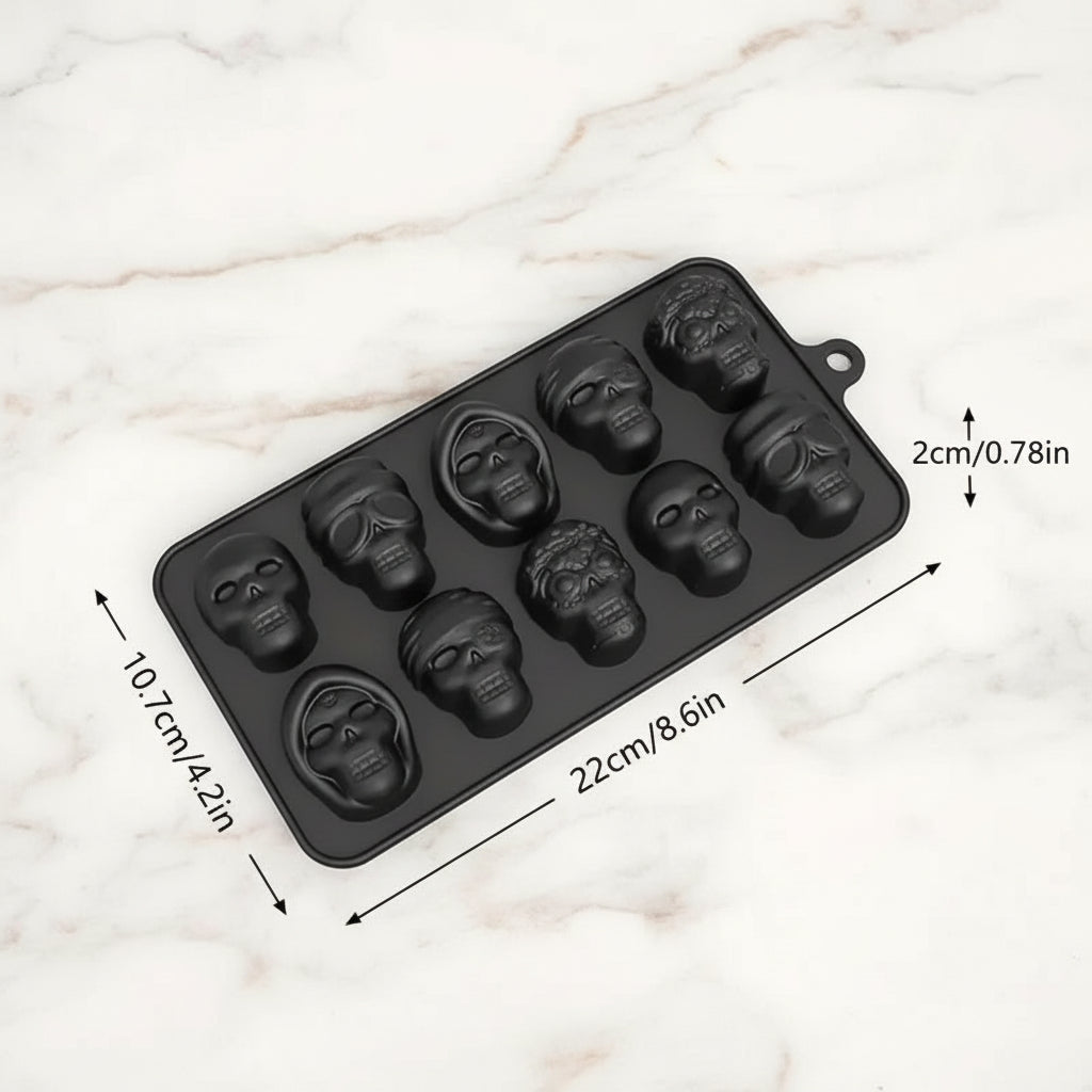 Molde de Silicona para Chocolates de Halloween (Calaveras Surtidas) - 8 Cavidades