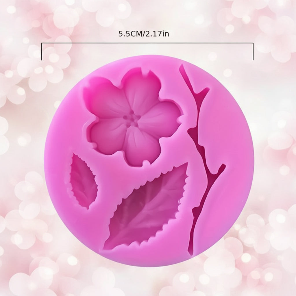 Molde de Silicona Flor de Cerezo, Rama y Hojas (5.5 cm) - Para Fondant, Chocolate y Repostería