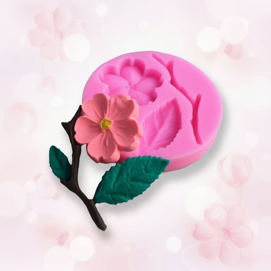 Molde de Silicona Flor de Cerezo, Rama y Hojas (5.5 cm) - Para Fondant, Chocolate y Repostería