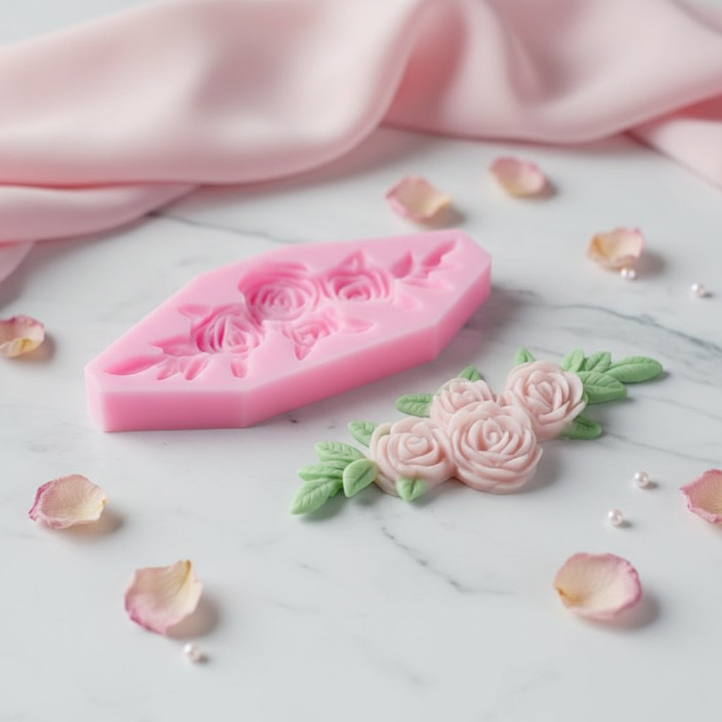 Molde de Silicona Ramillete de Rosas y Hojas 3D para Fondant y Chocolate