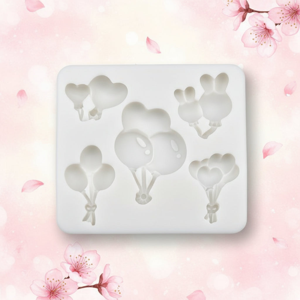 Molde de Silicona Globos Variados (8 x 7.1 cm) - Corazones, Conejitos y Globos para Fondant y Repostería