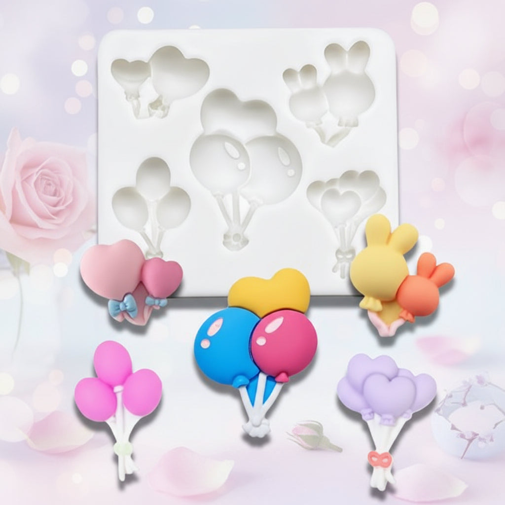 Molde de Silicona Globos Variados (8 x 7.1 cm) - Corazones, Conejitos y Globos para Fondant y Repostería