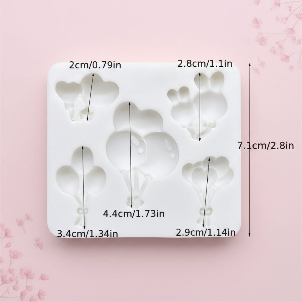 Molde de Silicona Globos Variados (8 x 7.1 cm) - Corazones, Conejitos y Globos para Fondant y Repostería