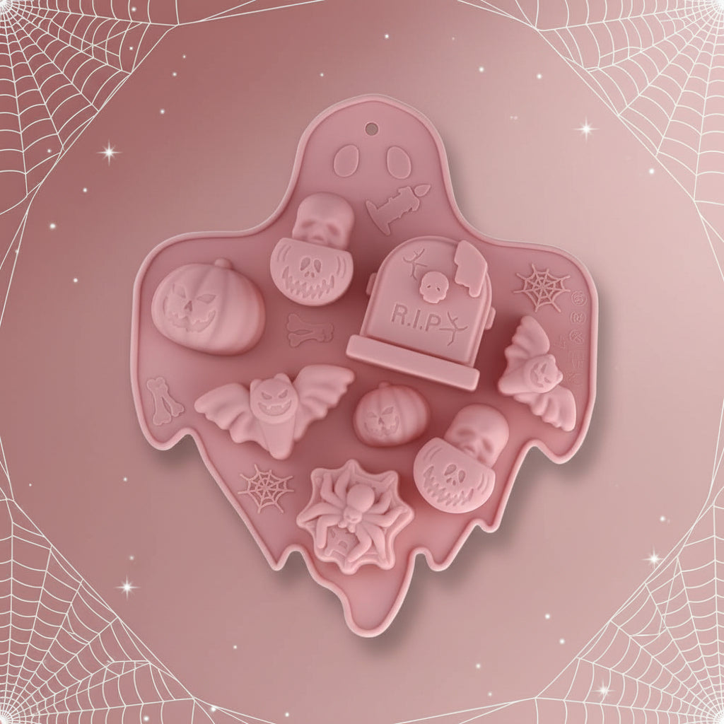 Molde de Silicona Multicavidad de Halloween (Lápida, Calabazas, Murciélagos y Calaveras)