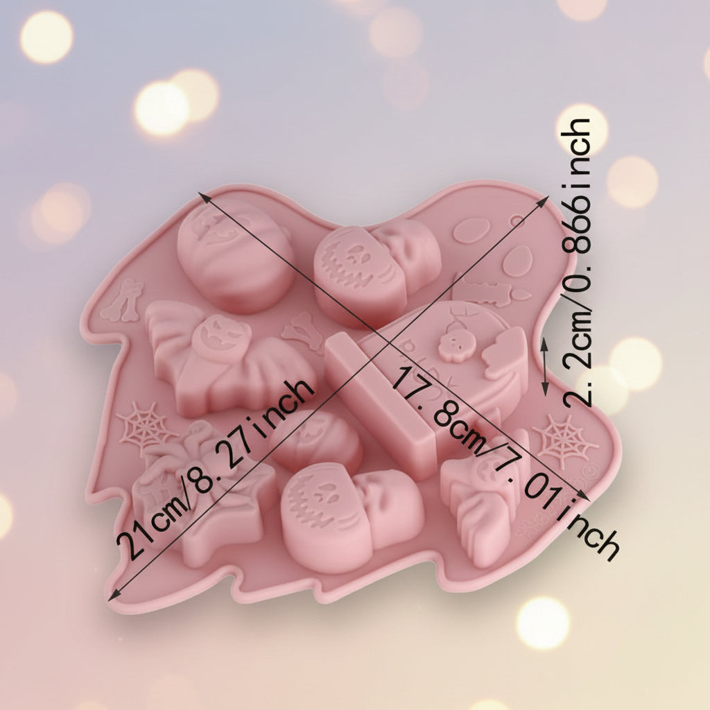 Molde de Silicona Multicavidad de Halloween (Lápida, Calabazas, Murciélagos y Calaveras)