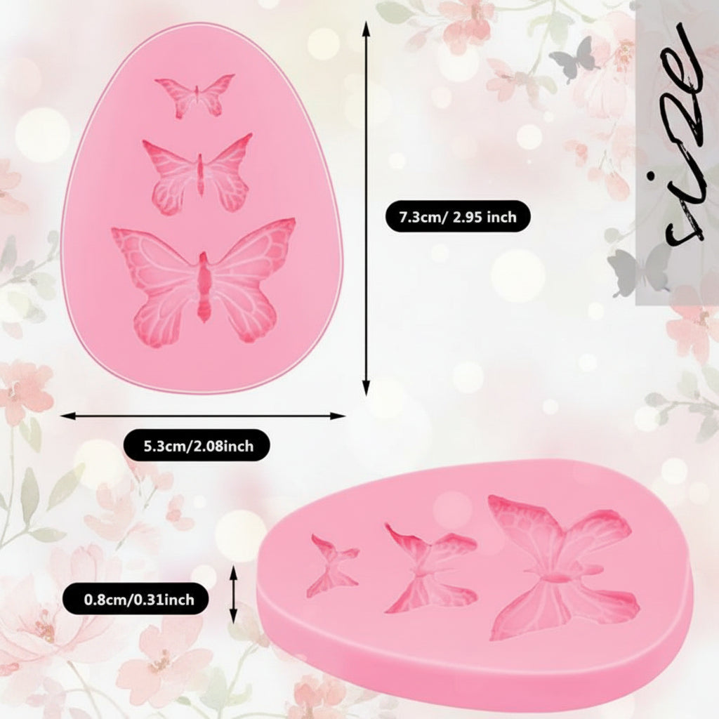 Molde de Silicona Mariposas en 3 Tamaños (7.3 x 5.3 cm) - Para Fondant, Chocolate y Repostería