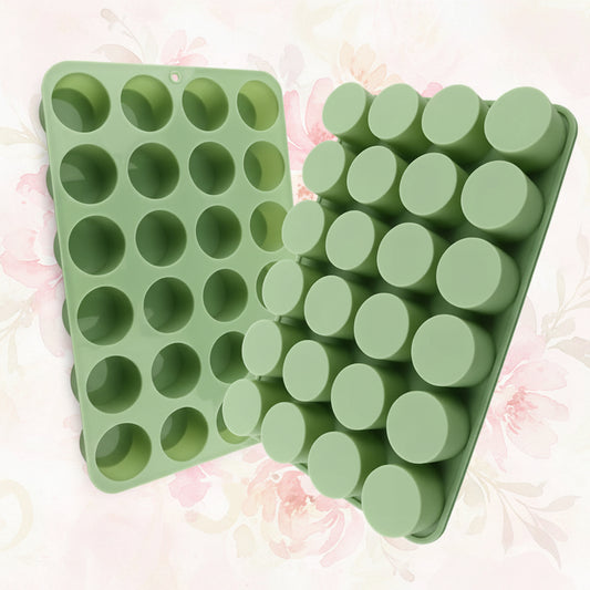 Molde de silicona cilíndrico 24 cavidades verde - cara cóncava y convexa para mini postres | Vallia Repostería