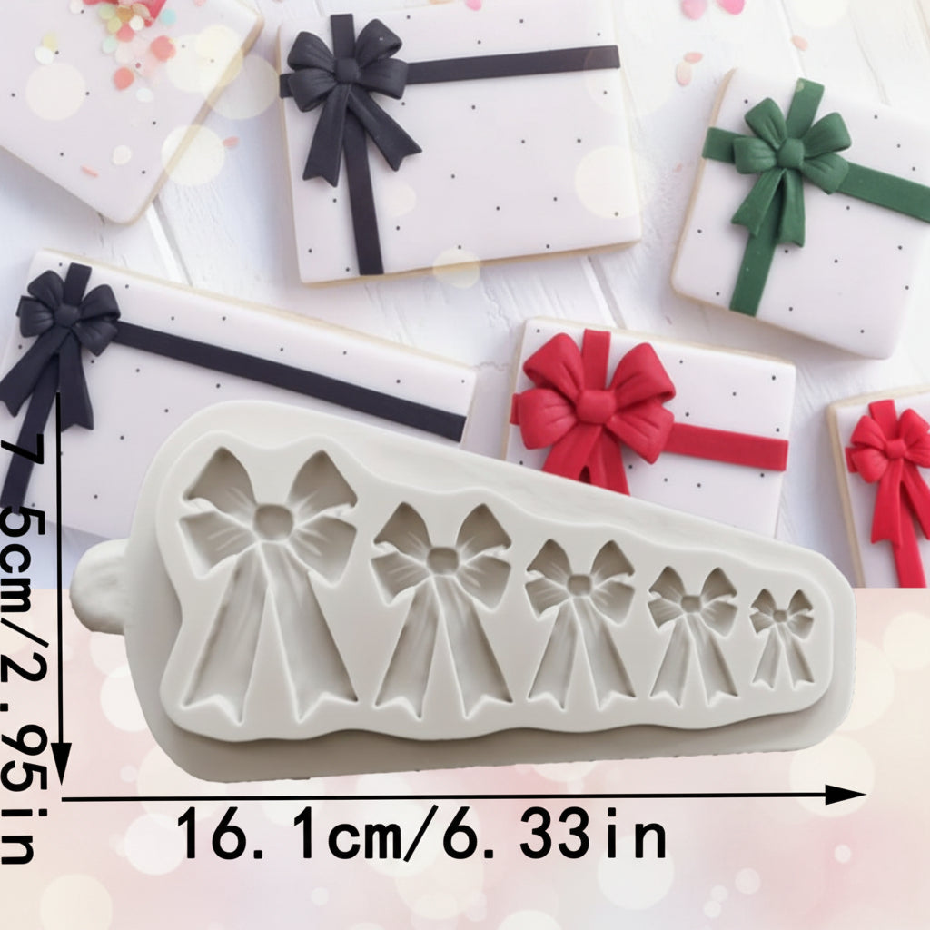 Molde de Silicona Lazos y Moños de Regalo (5 Tamaños) - Para Fondant, Galletas y Repostería
