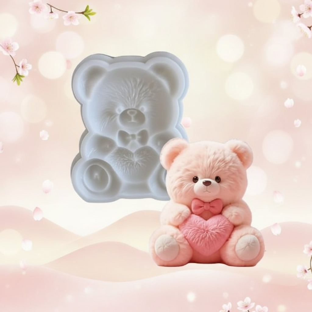 Molde de Silicona Oso de Peluche Texturizado con Corazón y Corbatín - Para Fondant, Chocolate y Jabones