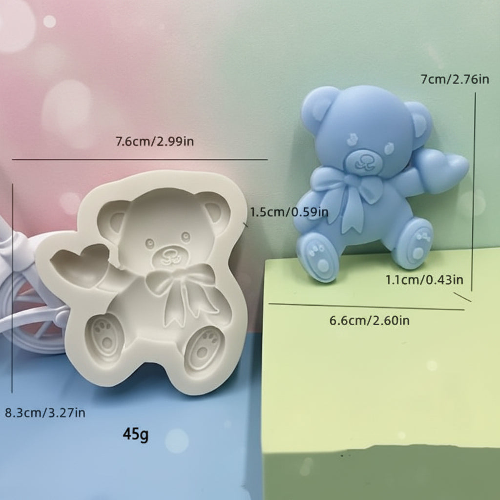Molde de Silicona Oso de Peluche Texturizado con Corazón y Corbatín - Para Fondant, Chocolate y Jabones