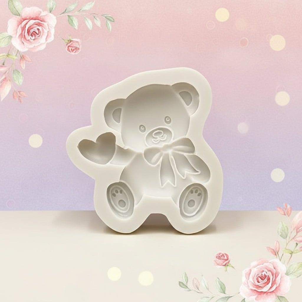 Molde de Silicona Oso de Peluche con Corazón y Lazo - Para Fondant, Chocolate y Jabones