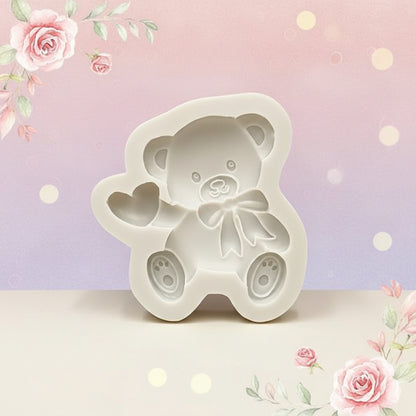 Molde de Silicona Oso de Peluche con Corazón y Lazo - Para Fondant, Chocolate y Jabones