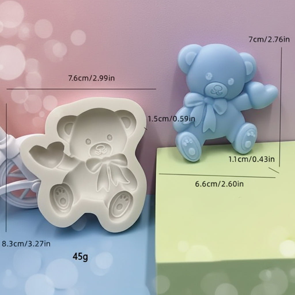 Molde de Silicona Oso de Peluche con Corazón y Lazo - Para Fondant, Chocolate y Jabones