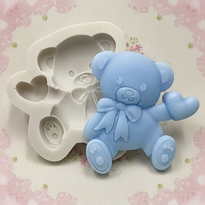 Molde de Silicona Oso de Peluche con Corazón y Lazo - Para Fondant, Chocolate y Jabones
