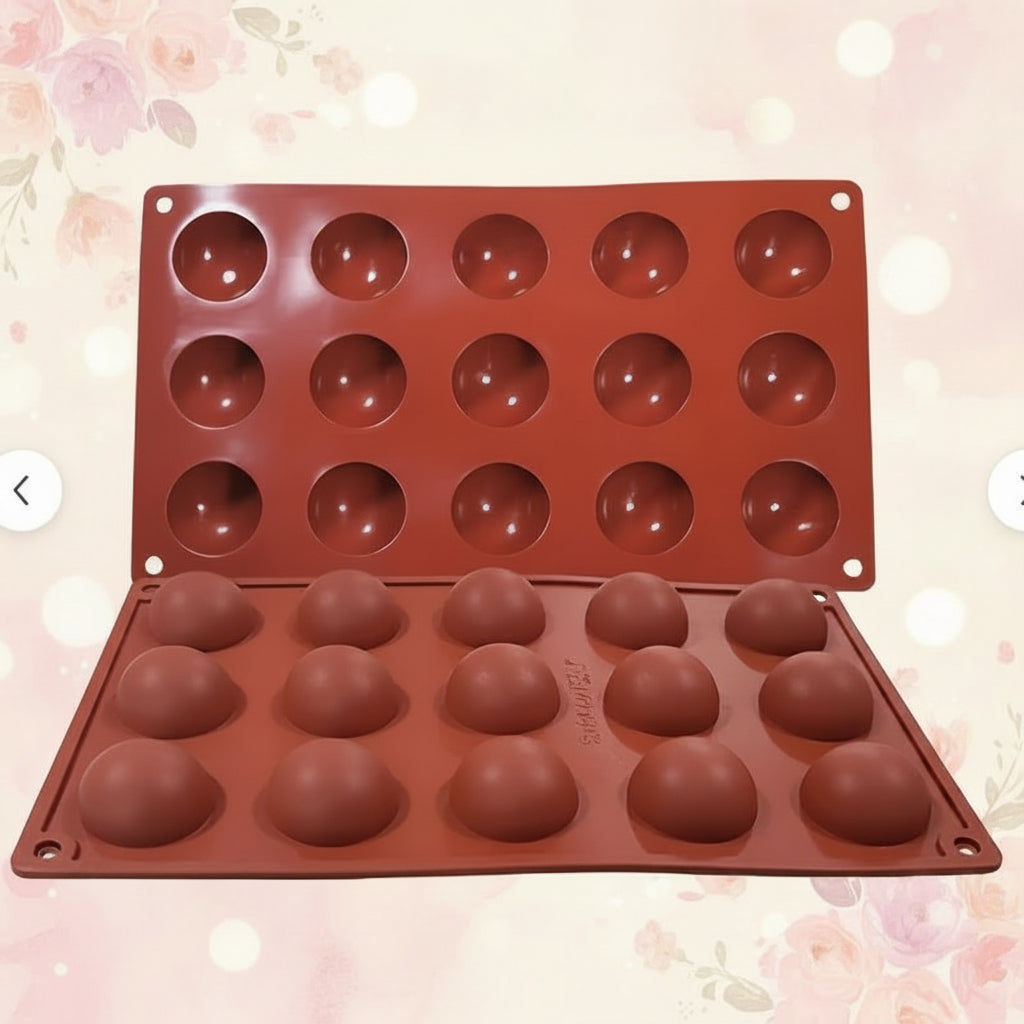 Molde de silicona semiesfera 15 cavidades tamaño mediano para trufas y mousse | Vallia Repostería