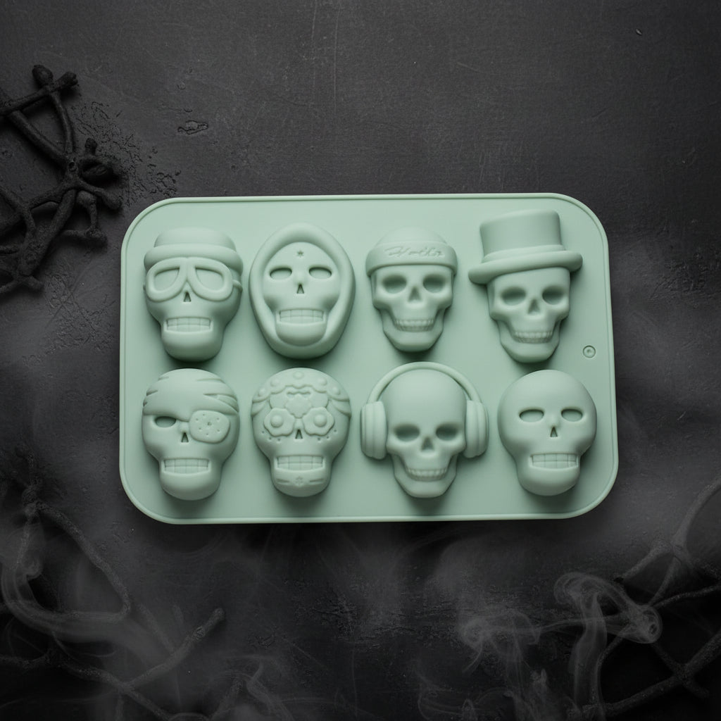 Molde de Silicona para Chocolates de Halloween (Calaveras Surtidas) - 8 Cavidades