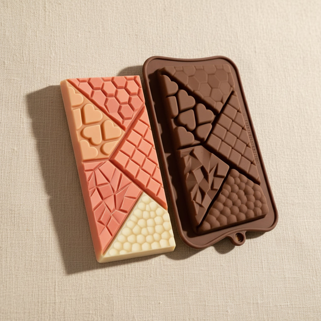 Molde de Silicona para Tableta de Chocolate Multi-Texturas (Corazones, Panal y Geométrico)