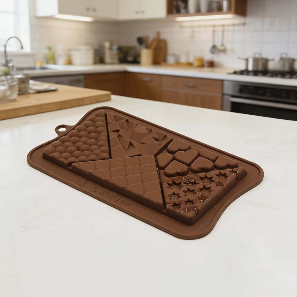Molde de Silicona para Tableta de Chocolate Multi-Texturas (Corazones, Panal y Geométrico)