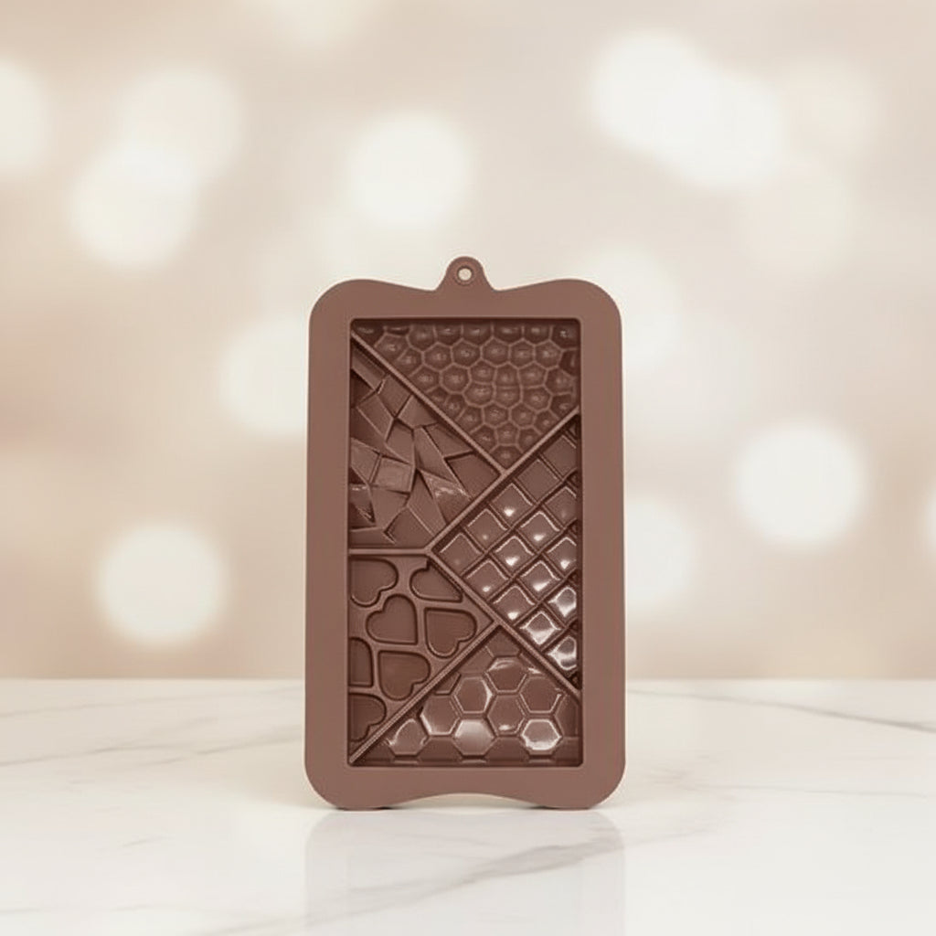 Molde de Silicona para Tableta de Chocolate Multi-Texturas (Corazones, Panal y Geométrico)