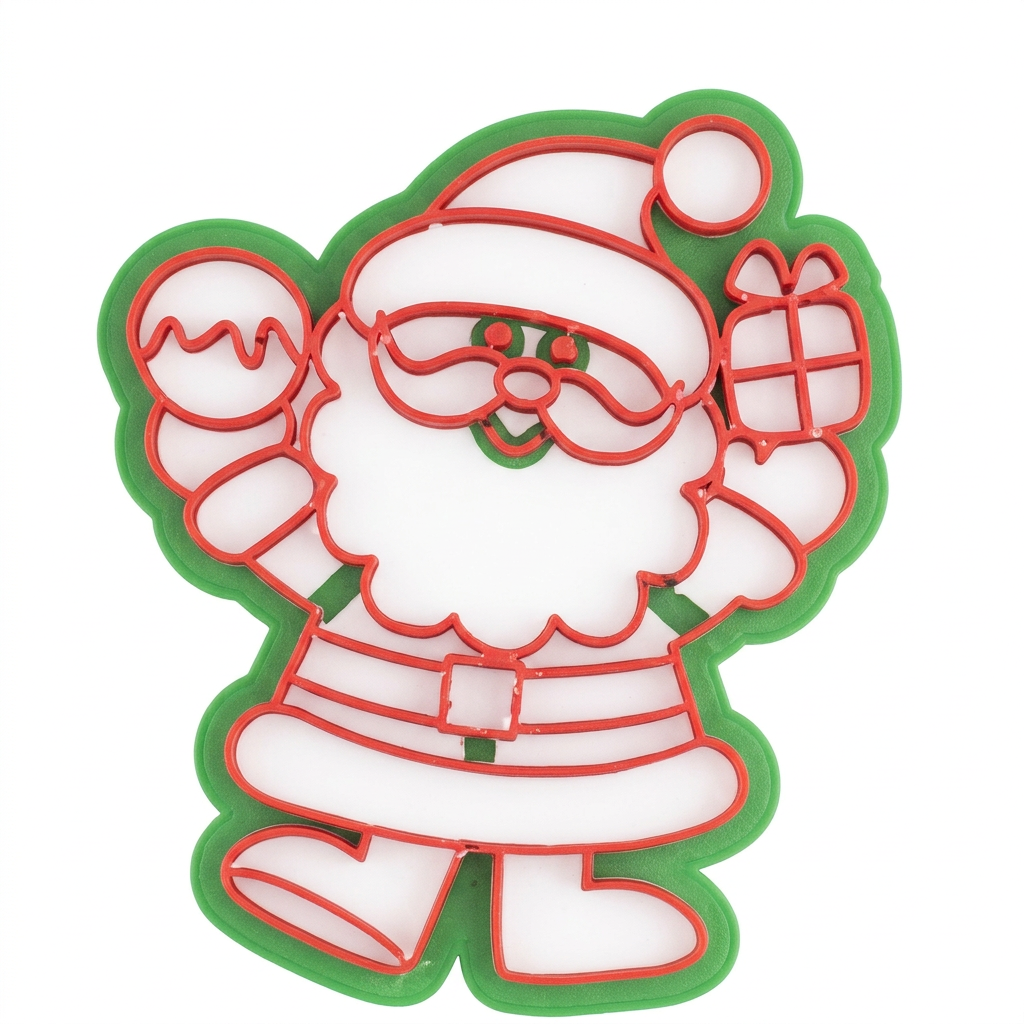 Cortador de galletas Vallia Repostería con forma de Santa Claus sosteniendo un regalo, ideal para repostería navideña.
