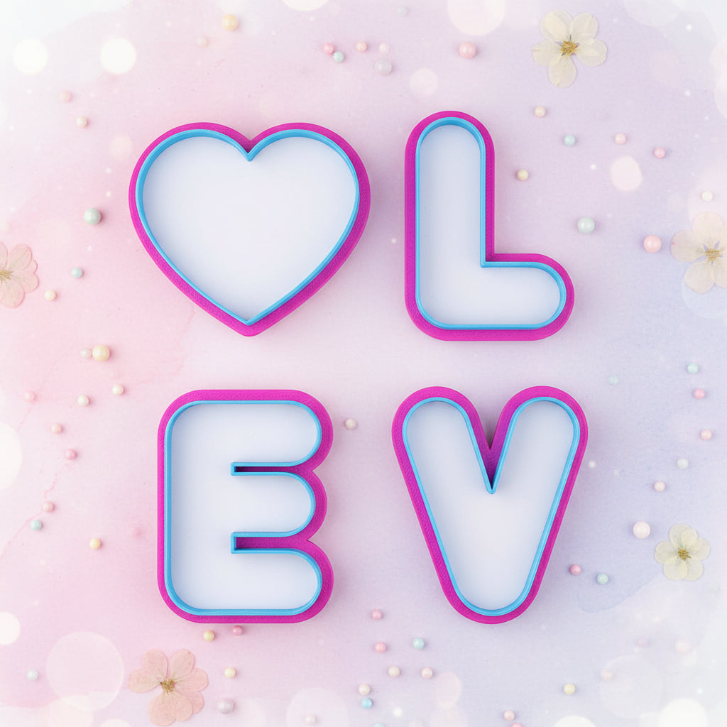 Set Cortadores de Letras LOVE con Corazón para Galletas y Fondant (Set x 4 Pzas | 4, 8 y 10 cm)