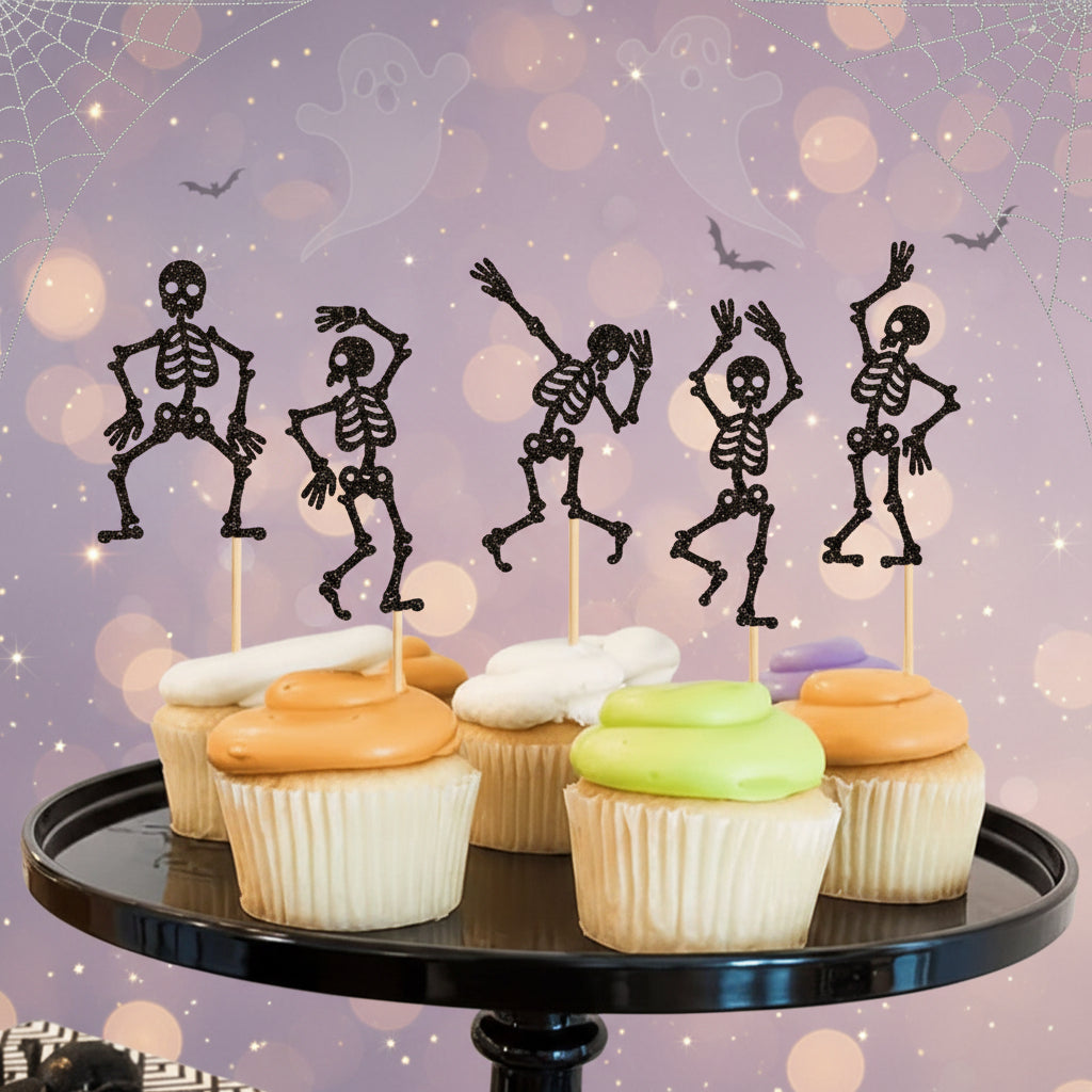 Set de Toppers para Cupcakes Esqueletos Bailando (x10 Unidades) - Decoración de Halloween