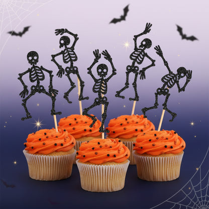 Set de Toppers para Cupcakes Esqueletos Bailando (x10 Unidades) - Decoración de Halloween