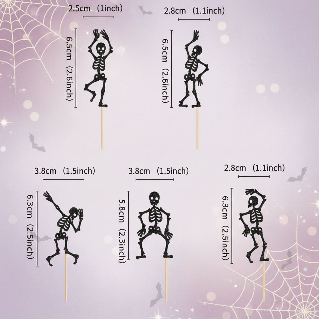 Set de Toppers para Cupcakes Esqueletos Bailando (x10 Unidades) - Decoración de Halloween