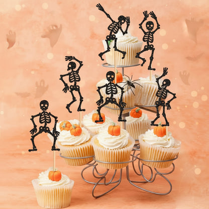 Set de Toppers para Cupcakes Esqueletos Bailando (x10 Unidades) - Decoración de Halloween