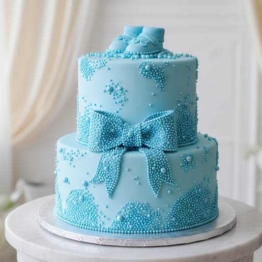 Torta baby shower con perlas azules