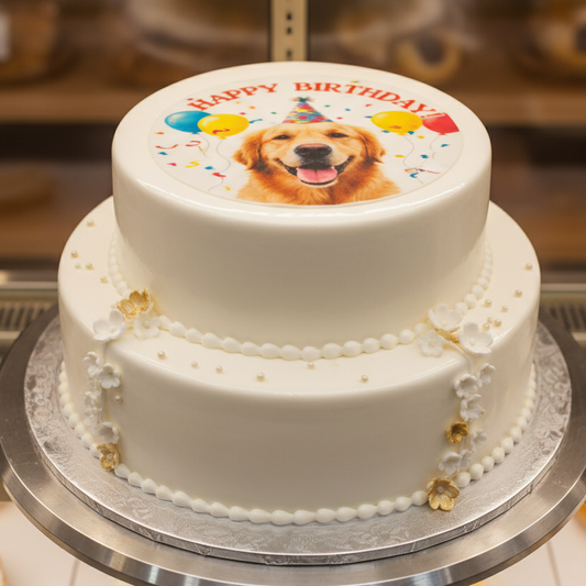  "Torta con foto personalizada impresa en papel de arroz comestible - Colores vibrantes y nítidos"