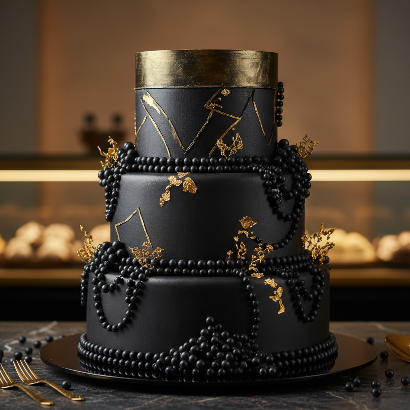 Torta con perlas negras