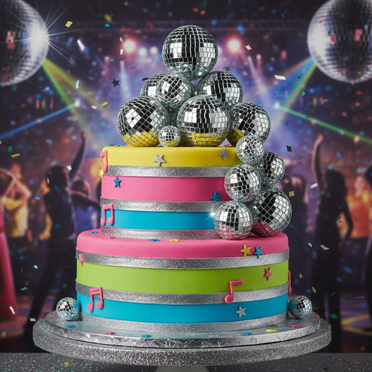 Torta retro con esferas disco