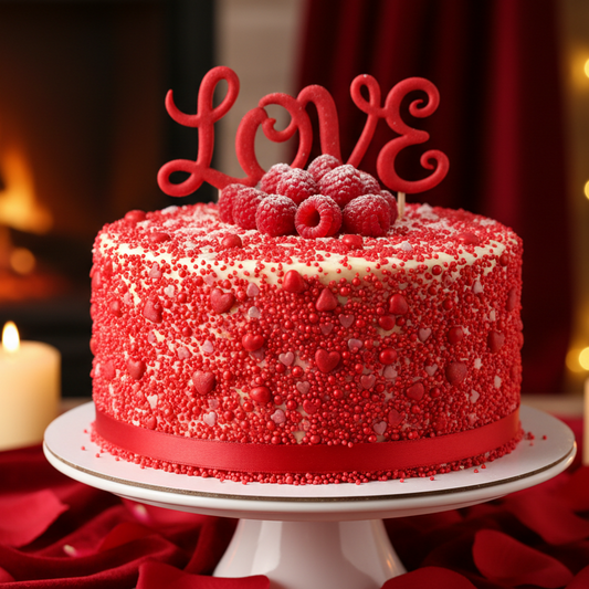 Torta San Valentín con grageas rojas