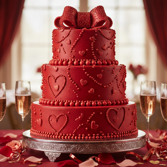 Torta San Valentín con perlas rojas