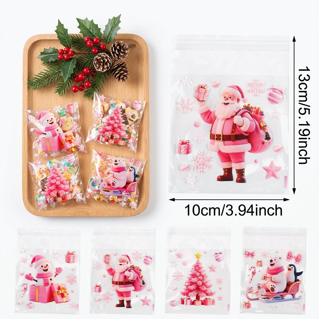 Bolsas transparentes Vallia Repostería con diseños navideños de Santa Claus y muñecos de nieve para dulces y galletas