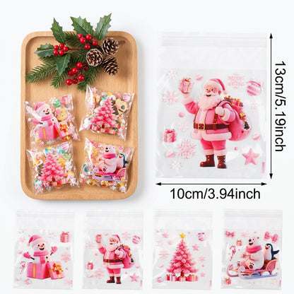 Bolsas transparentes Vallia Repostería con diseños navideños de Santa Claus y muñecos de nieve para dulces y galletas