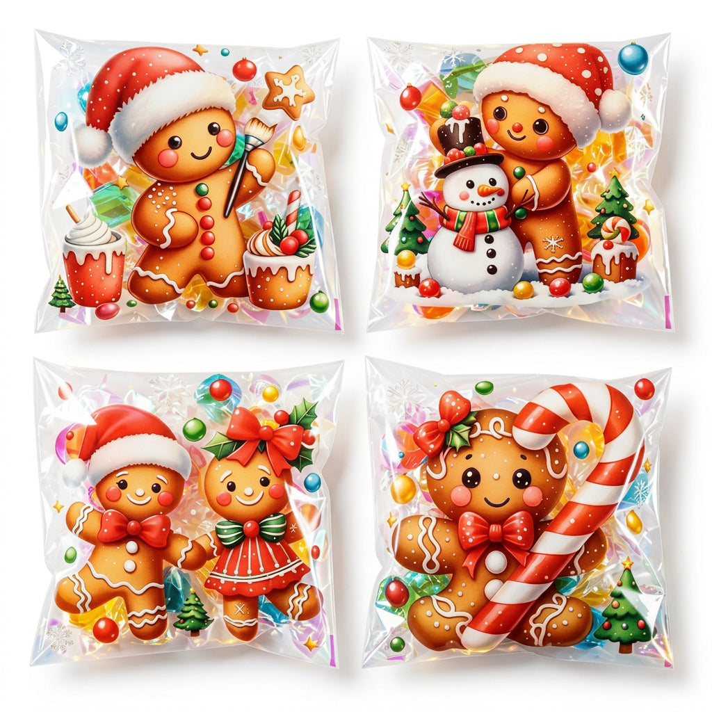 Bolsas transparentes Vallia Repostería con diseños navideños de galletas de jengibre y muñecos de nieve para dulces