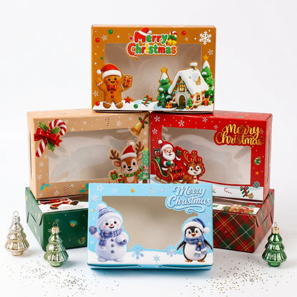 Cajas de regalo Vallia Repostería con ventana transparente y diseños navideños coloridos para dulces y galletas