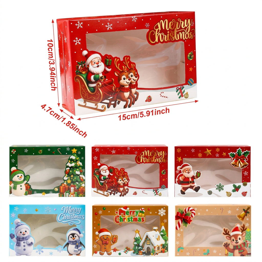 Set de cajas de regalo navideñas Vallia Repostería con ventana transparente y diseños festivos para dulces y galletas