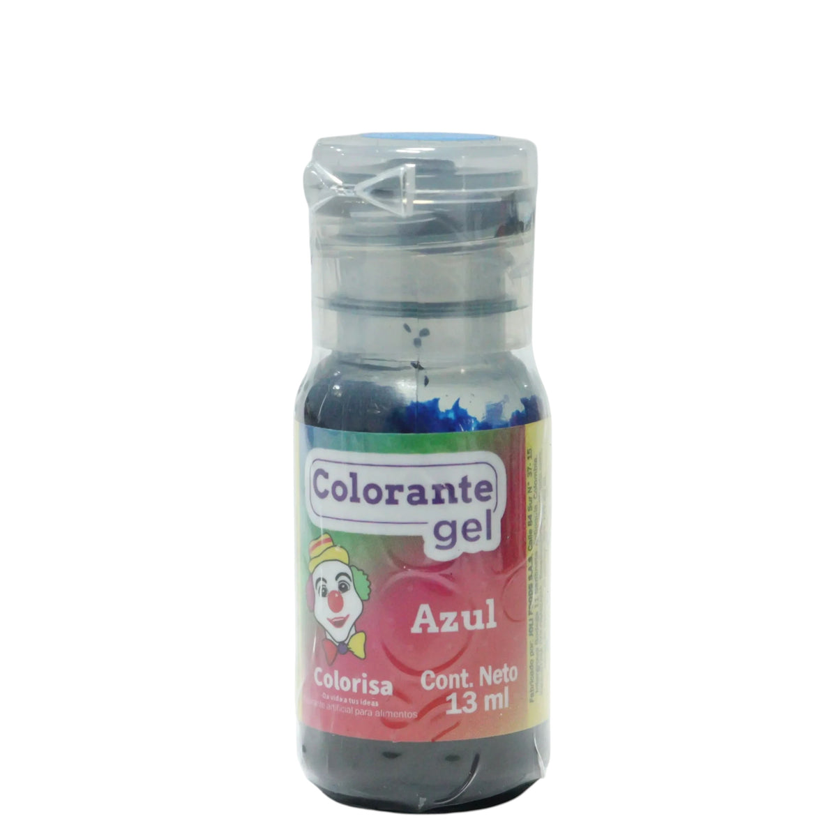 Colorante en gel azul Colorisa de 13 g para repostería, marca Vallia Repostería, en frasco con tapa dosificadora.