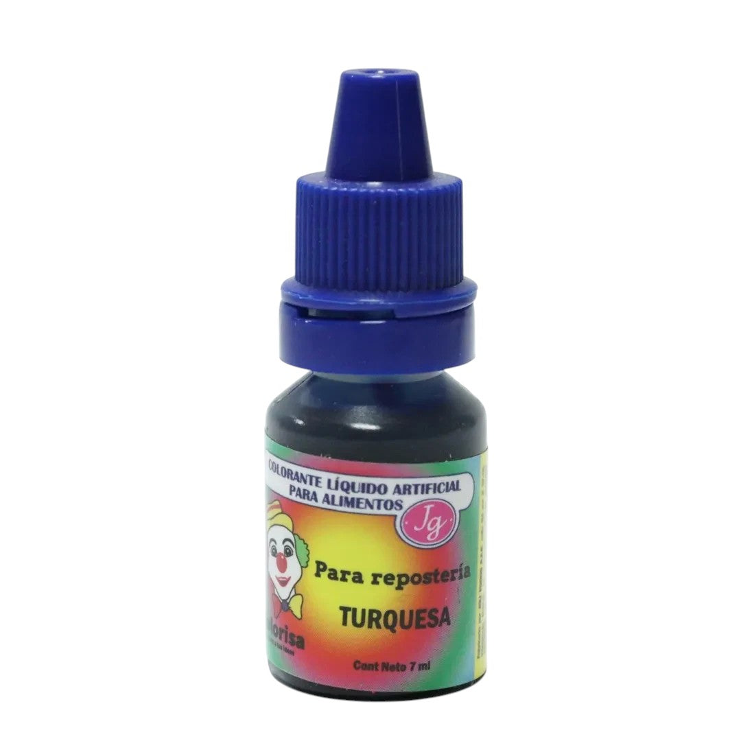 Frasco de 7 ml de colorante líquido hidrosoluble Colorisa color turquesa para repostería de Vallia Repostería