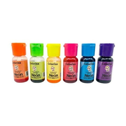 Set de 6 colorantes en gel neón Colorisa de Vallia Repostería en frascos de 13g con colores vibrantes y dosificador